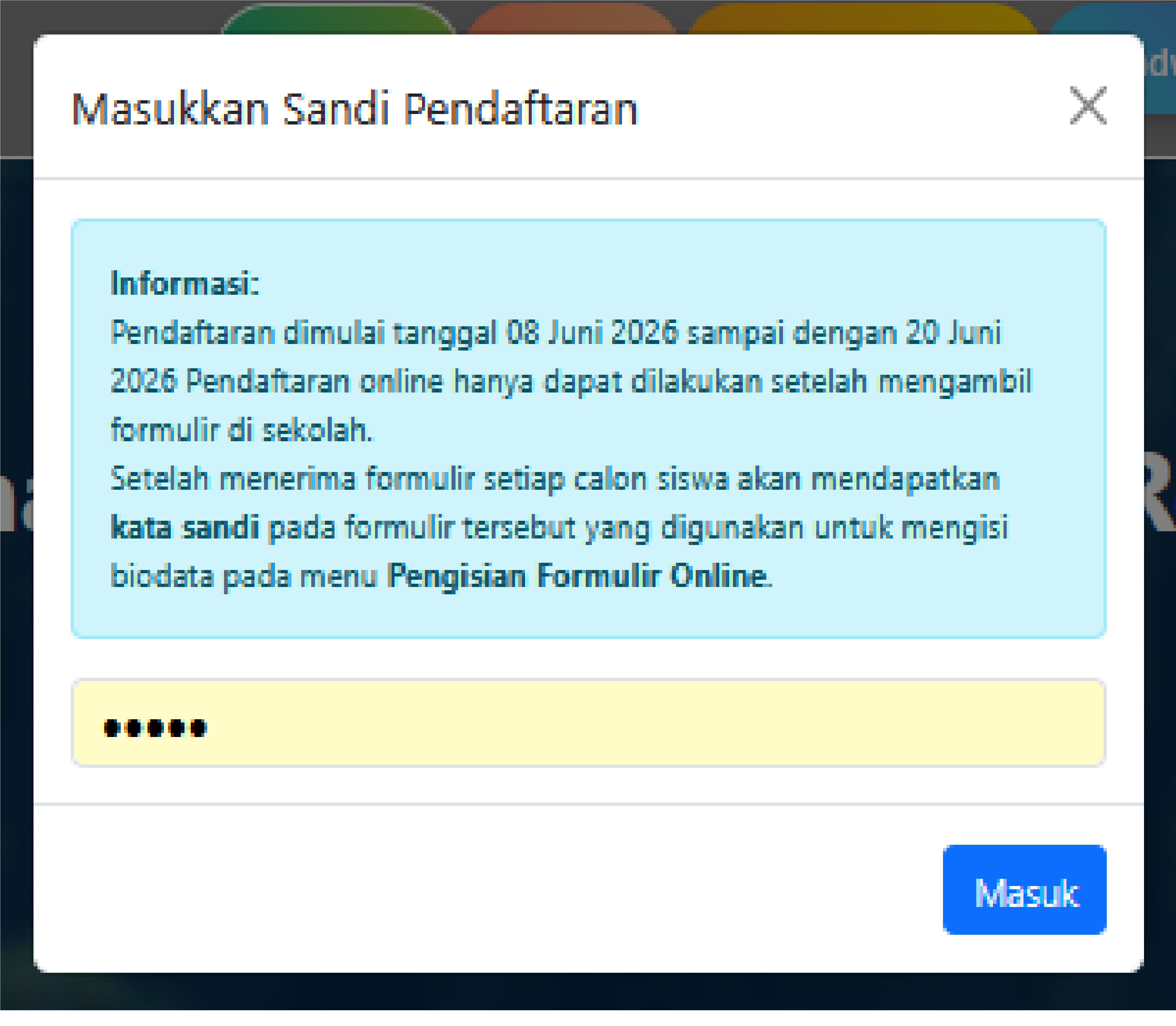 Tampilan Input Sandi